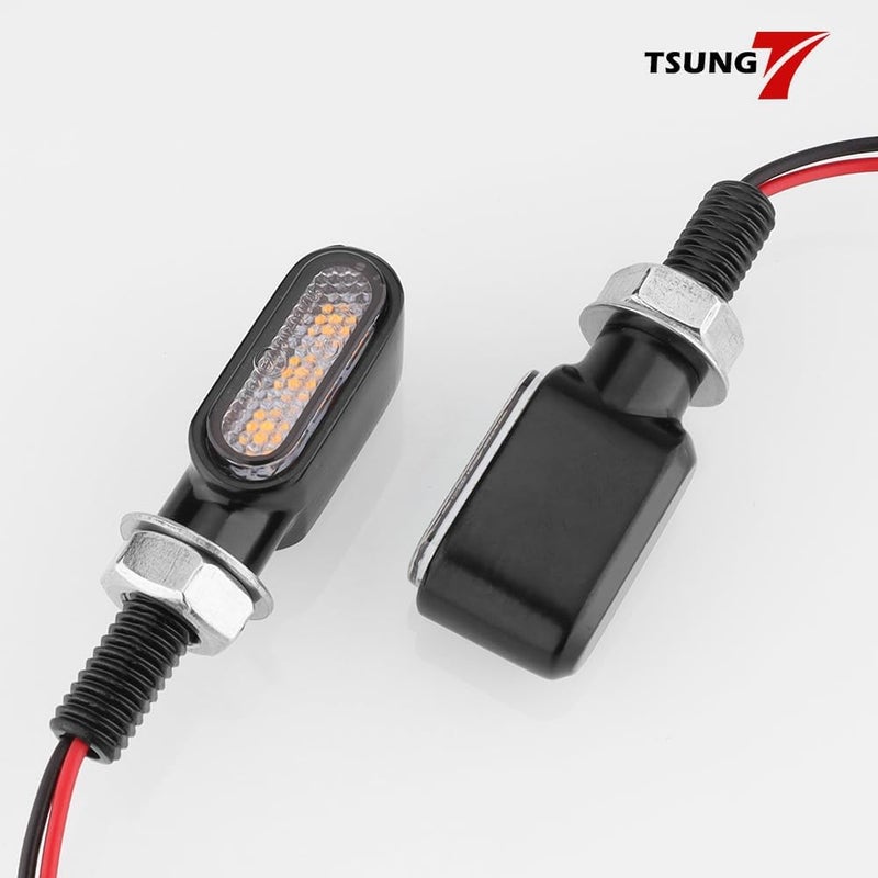 TSUNG Mini Motorcycle Turn Signals Light LED Micro Blinkers for Front/Rear Universal Aftermarket Small Indicator for Cafe Racer Bobber Cruiser Street Bikes (C-Clear) - Image 1
